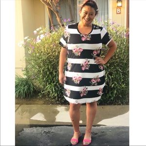Black and white t shirt dress with flowers
